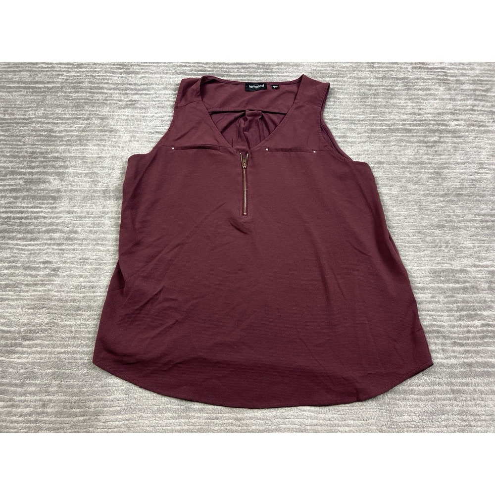 Tempted‎ Top Womens XL Red Sleeveless Polyester Blend Front Zip
